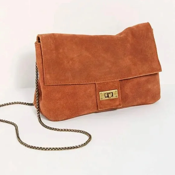 NWT Free People Slouchy Suede Chain Shoulder Bag Color: Burnt Bowen MSRP $58 - Picture 7 of 16